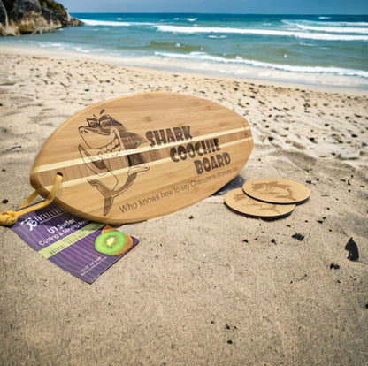 Shark Coochie Surf Board (Charcuterie Board) with 2 Coaster