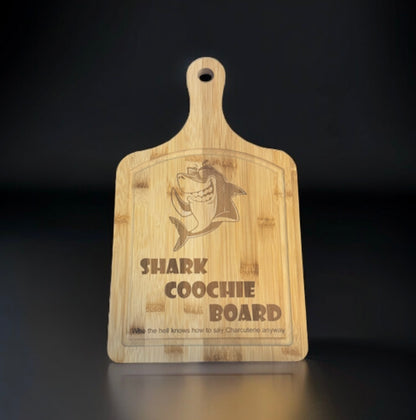 Bamboo Long Handle Charcuterie Board With Laser Engrave Shark Coochie Board